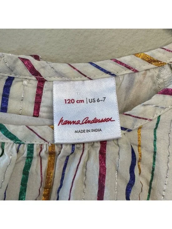 HANNA ANDERSSON Metallic Striped Dress Girls 6-7 120 Rainbow Shimmer Tunic Top - Picture 6 of 8